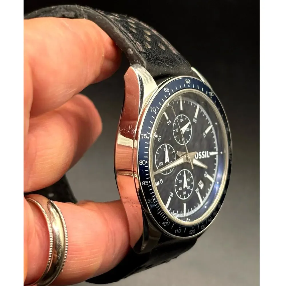 Fossil Field Scout BQ2065 Chronograph Blue Dial Black Leather Men’s 44mm Watch